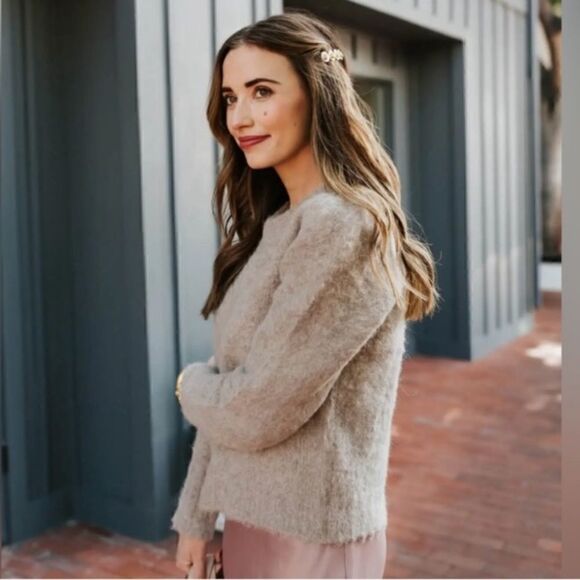 J. Crew Alpaca Merino Wool Textured Knit Crew Neck Pull over Puff Sleeve Sweater - Picture 7 of 8